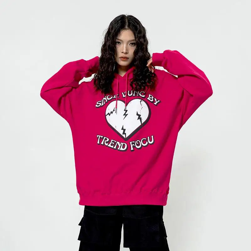 Y2K Cracked Heart Letter Print Hoodie - Trendy Grunge Aesthetic Pullover for Stylish Looks