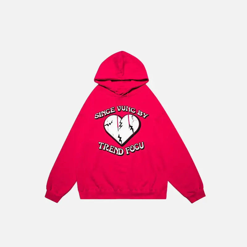 Y2K Cracked Heart Letter Print Hoodie - Trendy Grunge Aesthetic Pullover for Stylish Looks