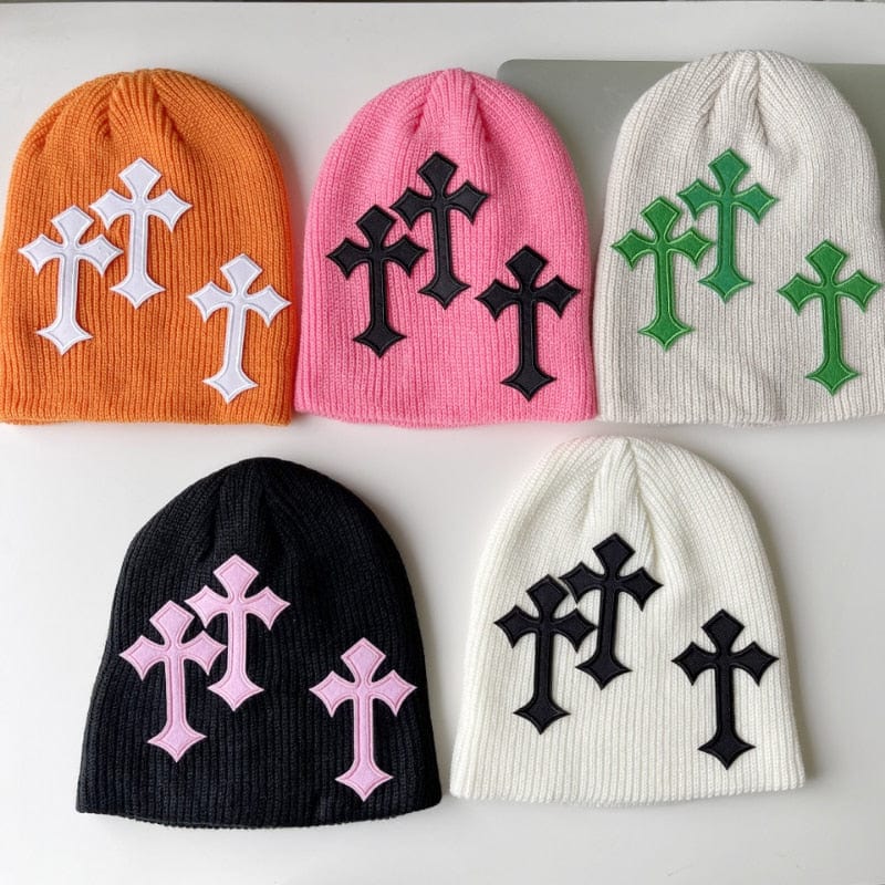 Y2K Cross Beanie: Trendy Y2K Fashion Accessory for Coquette and Grunge Aesthetic Styles