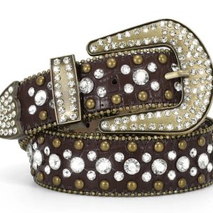 Y2K Dark Brown Rhinestone Belt for Coquette and Grunge Aesthetic Outfits