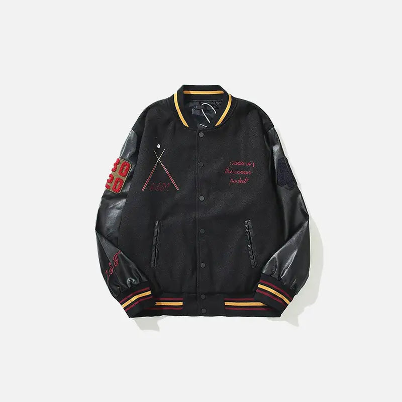 Y2K Dark Embroidery Leather Varsity Jacket for Grunge Aesthetic Fashion Lovers