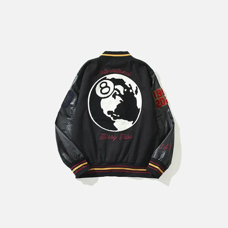 Y2K Dark Embroidery Leather Varsity Jacket for Grunge Aesthetic Fashion Lovers