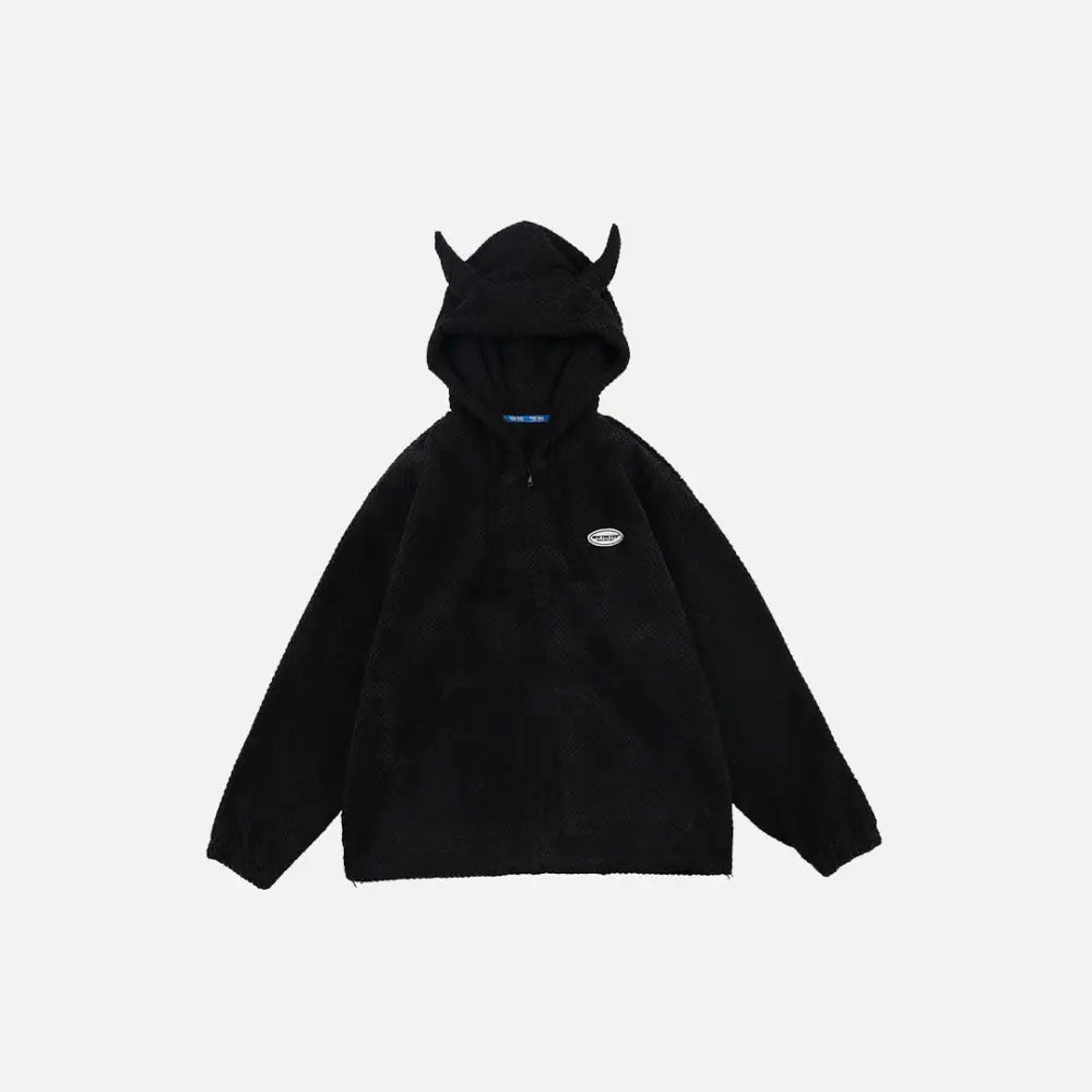 Y2K Demon Horns Hoodie - Trendy Grunge Aesthetic Pullover for Unique Style