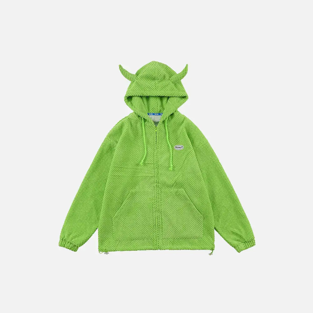 Y2K Demon Horns Hoodie - Trendy Grunge Aesthetic Pullover for Unique Style