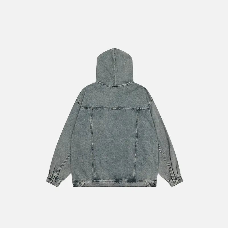 Y2K Denim Hoodie with Patch Pockets for Trendy Aesthetic Outfits