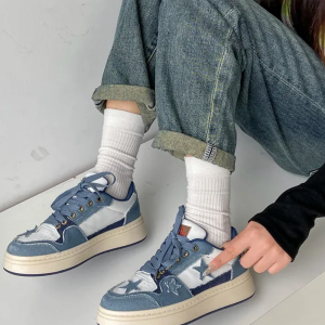 Y2K Denim Sneakers for Women - Trendy Grunge Style with Aesthetic Appeal