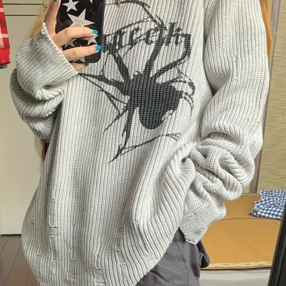 Y2K Devil Spider 400gsm Sweater - Cozy Grunge Aesthetic Top for Trendy Outfits