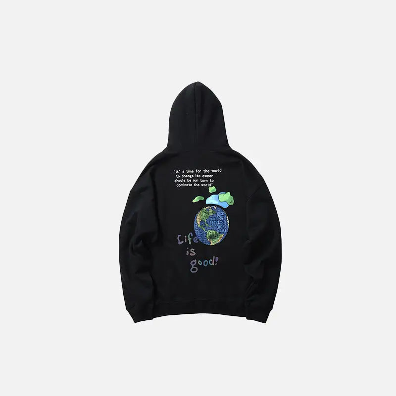 Y2K Earth Print Hoodie - Comfy Vintage Style for Aesthetic Outfits