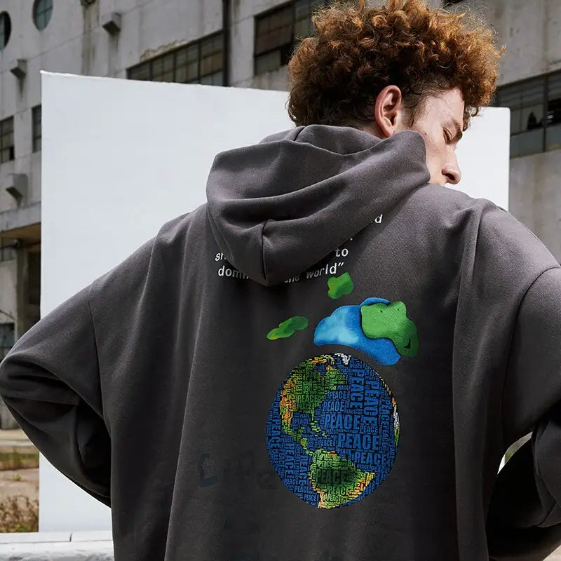 Y2K Earth Print Hoodie - Comfy Vintage Style for Aesthetic Outfits