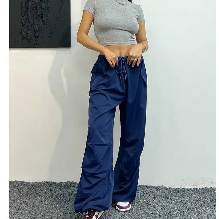 Y2K Elegant Blue Parachute Pants for Trendy Aesthetic Outfits and Stylish Looks