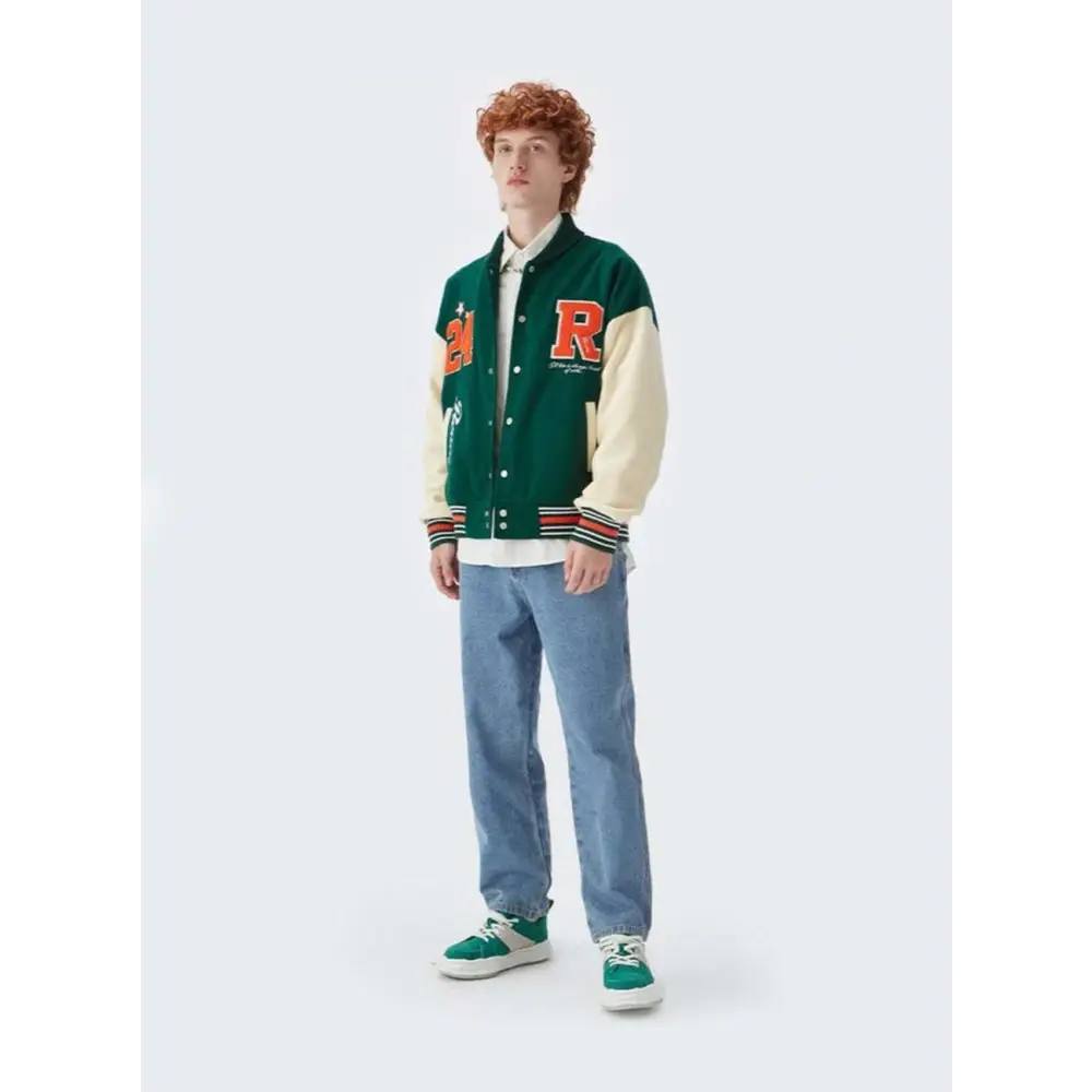 Y2K Embroidery Green Varsity Jacket - Trendy Retro Aesthetic Outerwear for Stylish Looks