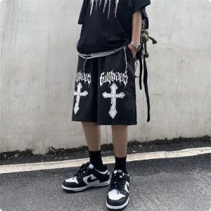 Y2K Emo Cross Shorts - Trendy Grunge Aesthetic Bottoms for Edgy Y2K Outfits