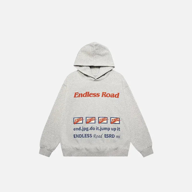 Y2K 'Endless Road' Letter Print Comfy Hoodie - Trendy Grunge Aesthetic Top