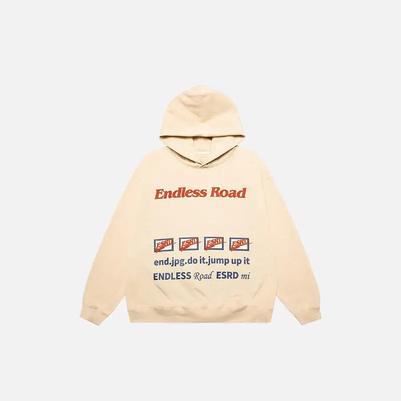 Y2K 'Endless Road' Letter Print Comfy Hoodie - Trendy Grunge Aesthetic Top