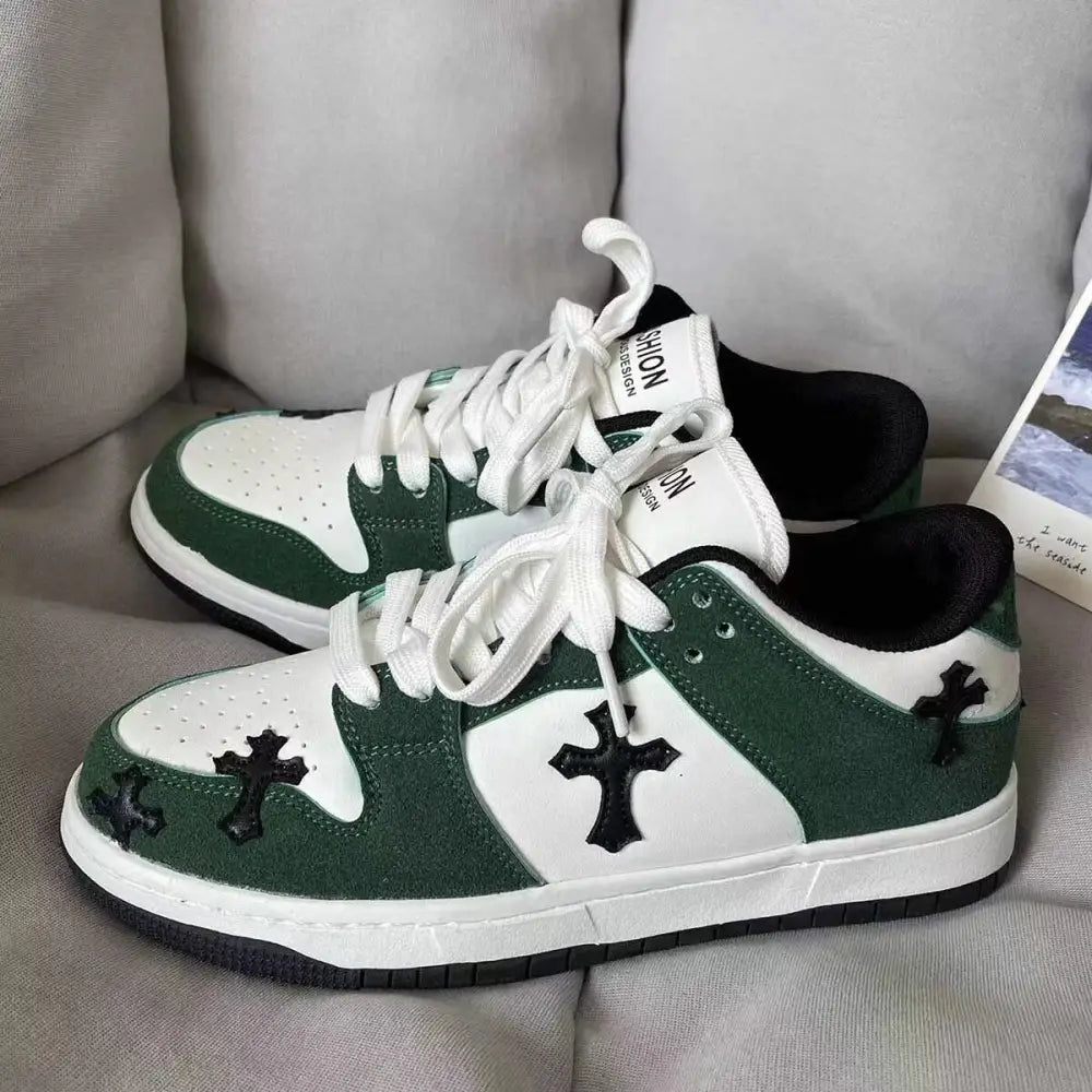 Y2K Fashion Green Cross Sneakers: Trendy Retro Style for Aesthetic Outfits