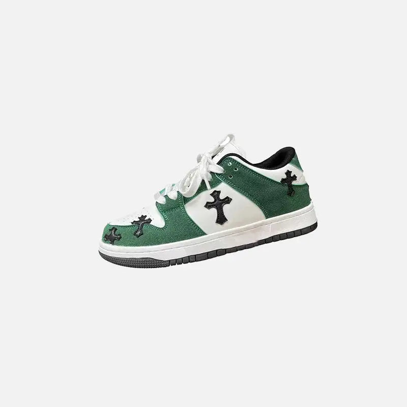 Y2K Fashion Green Cross Sneakers: Trendy Retro Style for Aesthetic Outfits