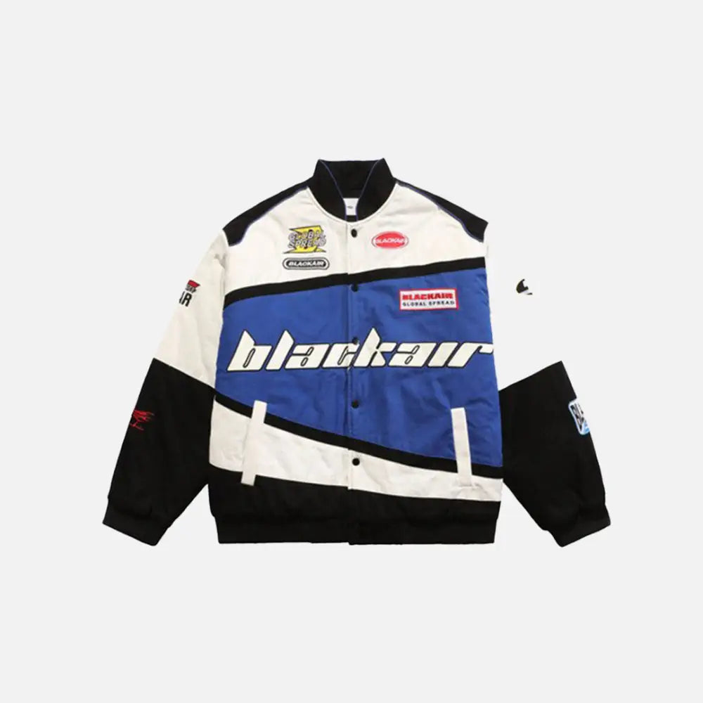 Y2K Fashion Motorsports Varsity Jacket - Retro Aesthetic Outerwear for Trendy Looks