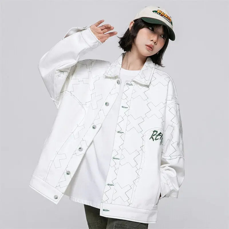 Y2K Fashion White Varsity Jacket - Retro Aesthetic Outerwear for Trendy Outfits