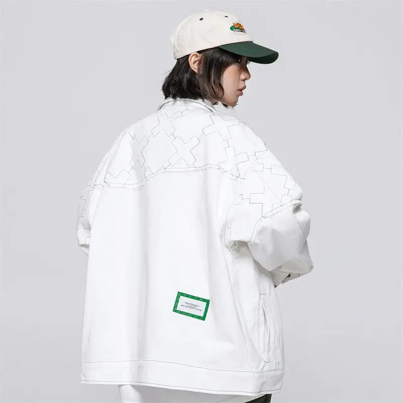 Y2K Fashion White Varsity Jacket - Retro Aesthetic Outerwear for Trendy Outfits