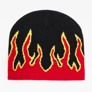 Y2K Flame Beanie: Trendy Grunge Aesthetic Accessory for Cozy, Stylish Outfits