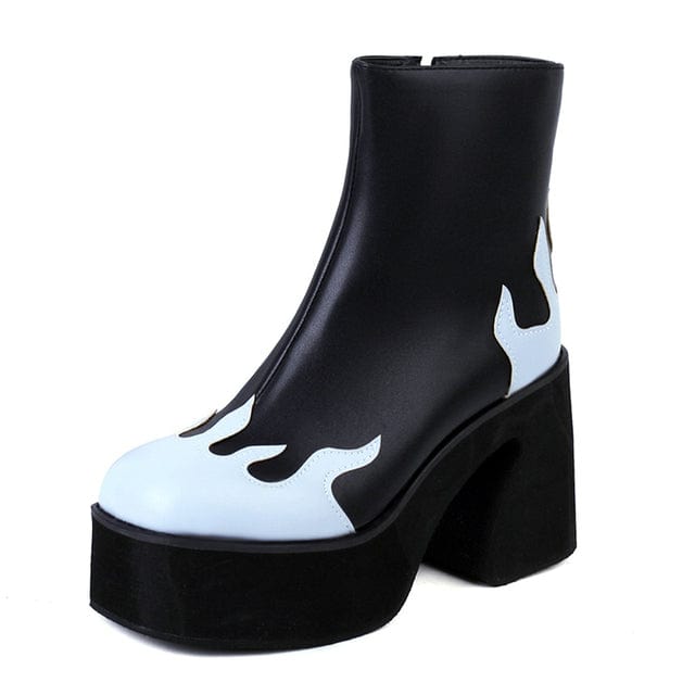 Y2K Flame Platform Boots - Trendy Grunge Style Footwear for Bold Aesthetic Outfits