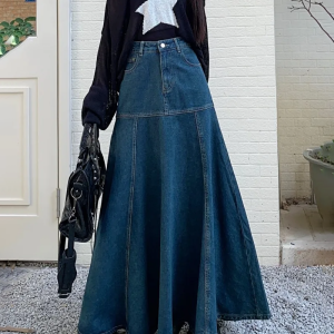 Y2K Flared Denim Skirt - Vintage-Inspired Grunge Aesthetic for Trendy Outfits