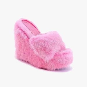 Y2K Fluffy Wedge Heels for Coquette Aesthetic and Grunge Style Outfits