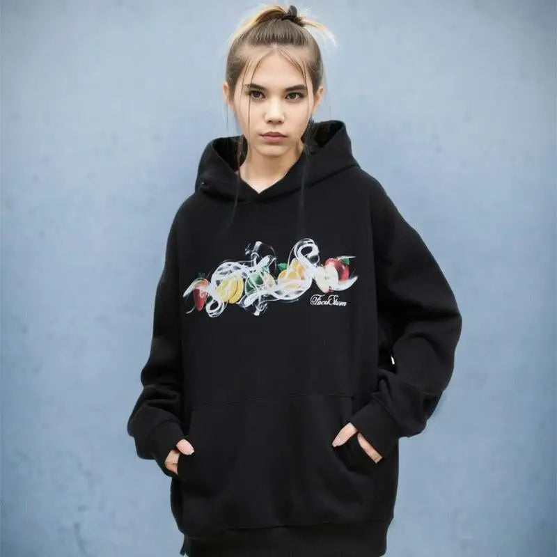 Y2K Fruit Graphic Print Hoodie - Trendy Aesthetic Top for Cute and Comfy Outfits