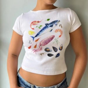 Y2K Fruit Prints Cropped T-Shirts for Trendy Aesthetic Outfits and Summer Vibes