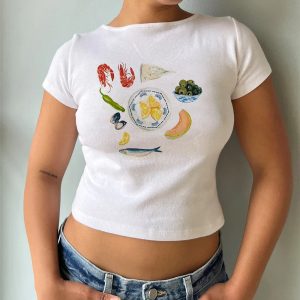 Y2K Fruit Prints Cropped T-Shirts for Trendy Aesthetic Outfits and Summer Vibes