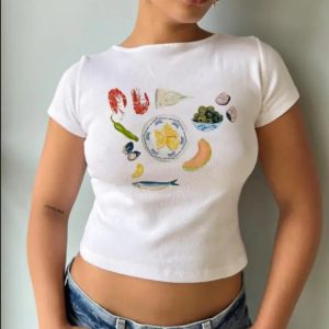 Y2K Fruit Prints Cropped T-Shirts for Trendy Aesthetic Outfits and Summer Vibes