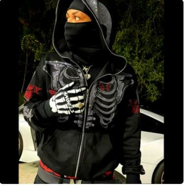 Y2K Full Zip Skeleton Hoodie - Grunge Aesthetic Comfy Layer for Edgy Outfits