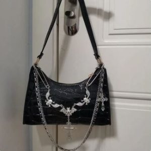 Y2K Gothic Skull Handbag - Edgy Grunge Aesthetic Accessory for Unique Style