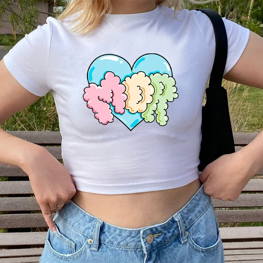 Y2K Graphic Crop Top: Retro Aesthetic Tee for Trendy Outfits and Vintage Vibes