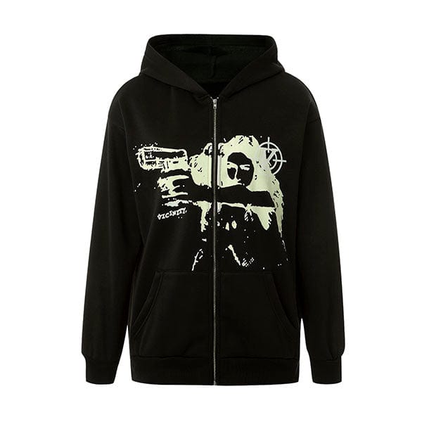 Y2K Graphic Zip-Up Hoodie: Trendy Coquette Aesthetic for Stylish Outfits