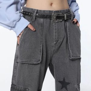 Y2K Grey Baggy Pants for Trendy Grunge Aesthetic Outfits and Comfy Everyday Wear