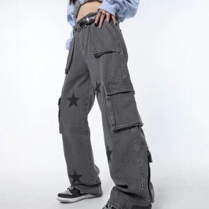 Y2K Grey Baggy Pants for Trendy Grunge Aesthetic Outfits and Comfy Everyday Wear