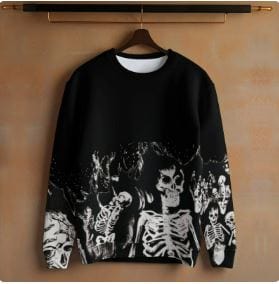 Y2K Grunge Aesthetic Flame Skeleton Sweater - Vintage Gothic Style for Trendy Looks