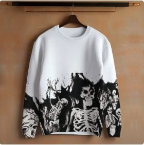 Y2K Grunge Aesthetic Flame Skeleton Sweater - Vintage Gothic Style for Trendy Looks