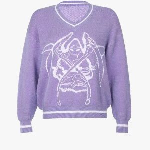 Y2K Grunge Aesthetic Knitted Sweater - Cozy Gothic Style for Trendy Outfits