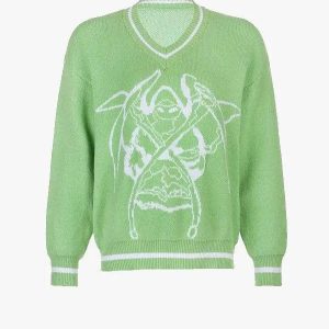 Y2K Grunge Aesthetic Knitted Sweater - Cozy Gothic Style for Trendy Outfits