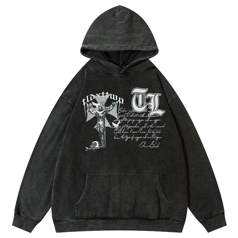 Y2K Grunge Aesthetic Saint Cross Hoodie - Vintage Style for Trendy Outfits