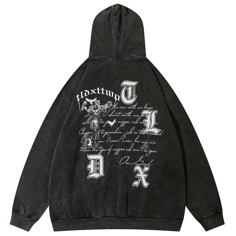 Y2K Grunge Aesthetic Saint Cross Hoodie - Vintage Style for Trendy Outfits