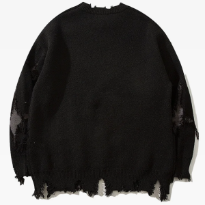 Y2K Grunge Black Skull Sweater - Edgy Aesthetic Top for Alternative Fashion Lovers