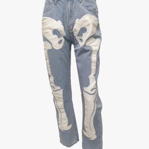 Y2K Grunge Skeleton Jeans for a Retro Aesthetic Look and Unique Style