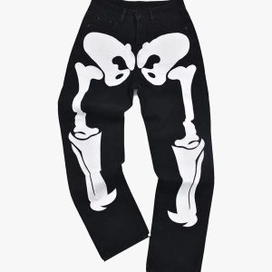 Y2K Grunge Skeleton Jeans for a Retro Aesthetic Look and Unique Style