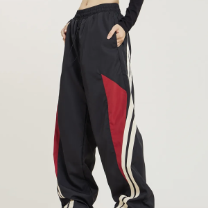 Y2K Grunge Style Black and Red Track Pants for Aesthetic Outfits and Comfy Looks