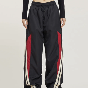 Y2K Grunge Style Black and Red Track Pants for Aesthetic Outfits and Comfy Looks