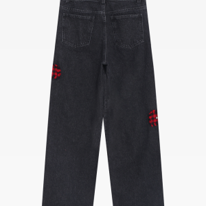 Y2K Grunge Style Jeans with Crosses - Edgy Aesthetic Denim for Unique Outfits