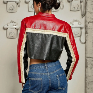 Y2K Grunge Style Red and Black Cropped Jacket for Aesthetic Outfits